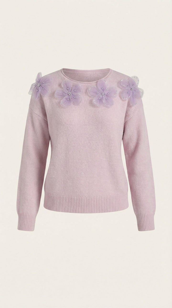 Suéter con diseño floral y escote redondo