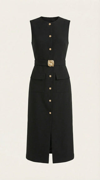 Vestido Midi Arlene con Detalles de Botones
