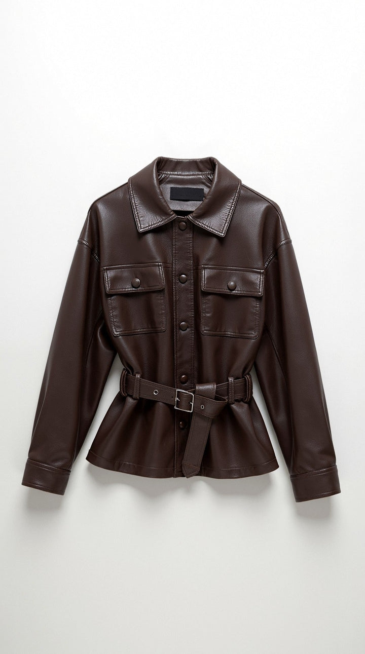 Chaqueta de PU con cinturón de Christina