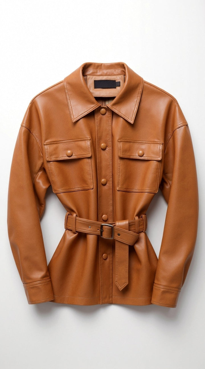 Chaqueta de PU con cinturón de Christina