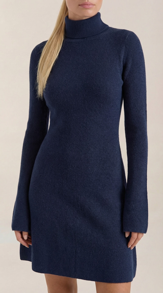 Mini Vestido de Punto con Cuello Alto Geneva