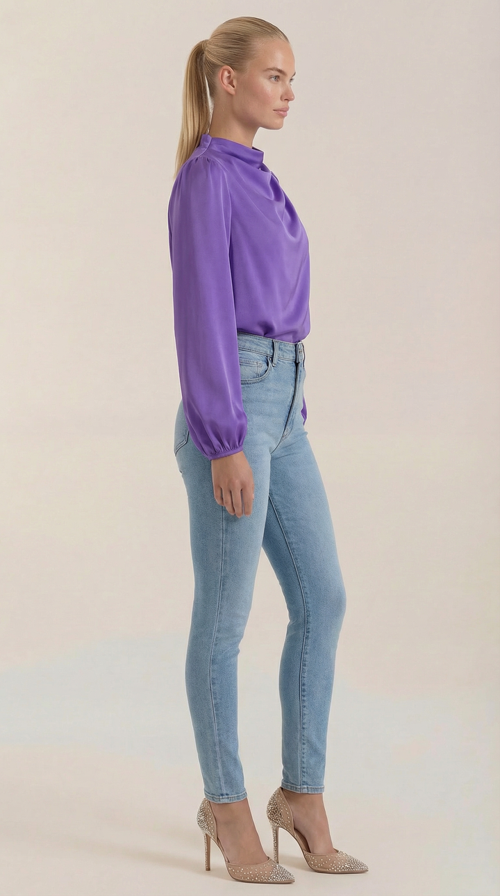 Blusa de Manga Larga Drapiada Marcia