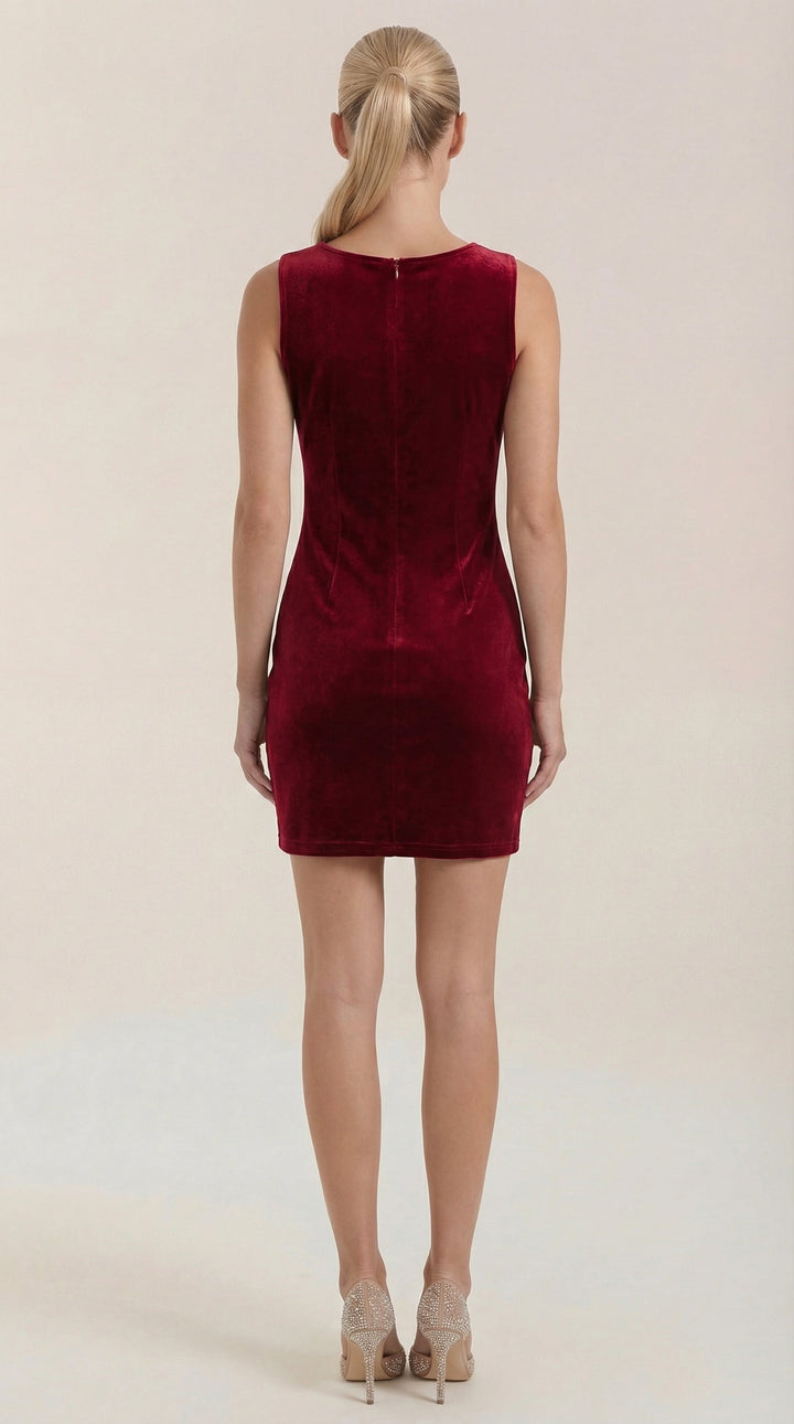 Vestido Corto de Terciopelo Rachelle con Escote Cuadrado