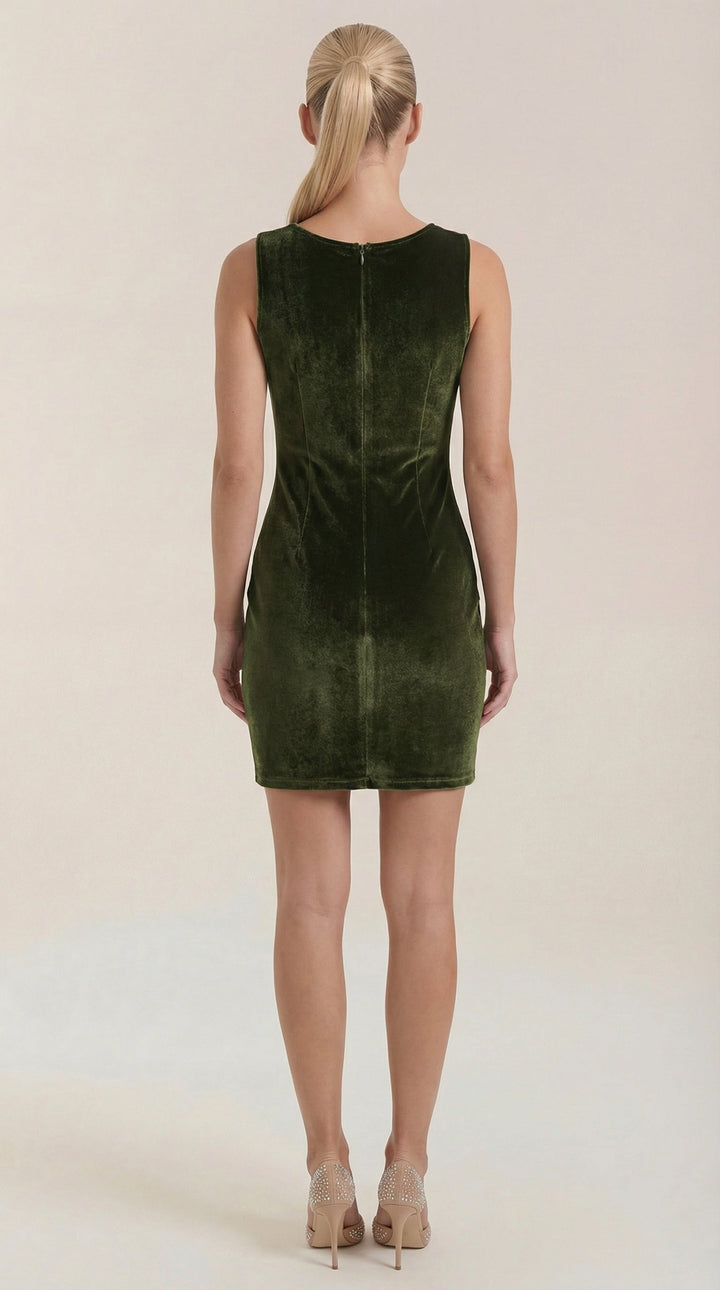 Vestido Corto de Terciopelo Rachelle con Escote Cuadrado