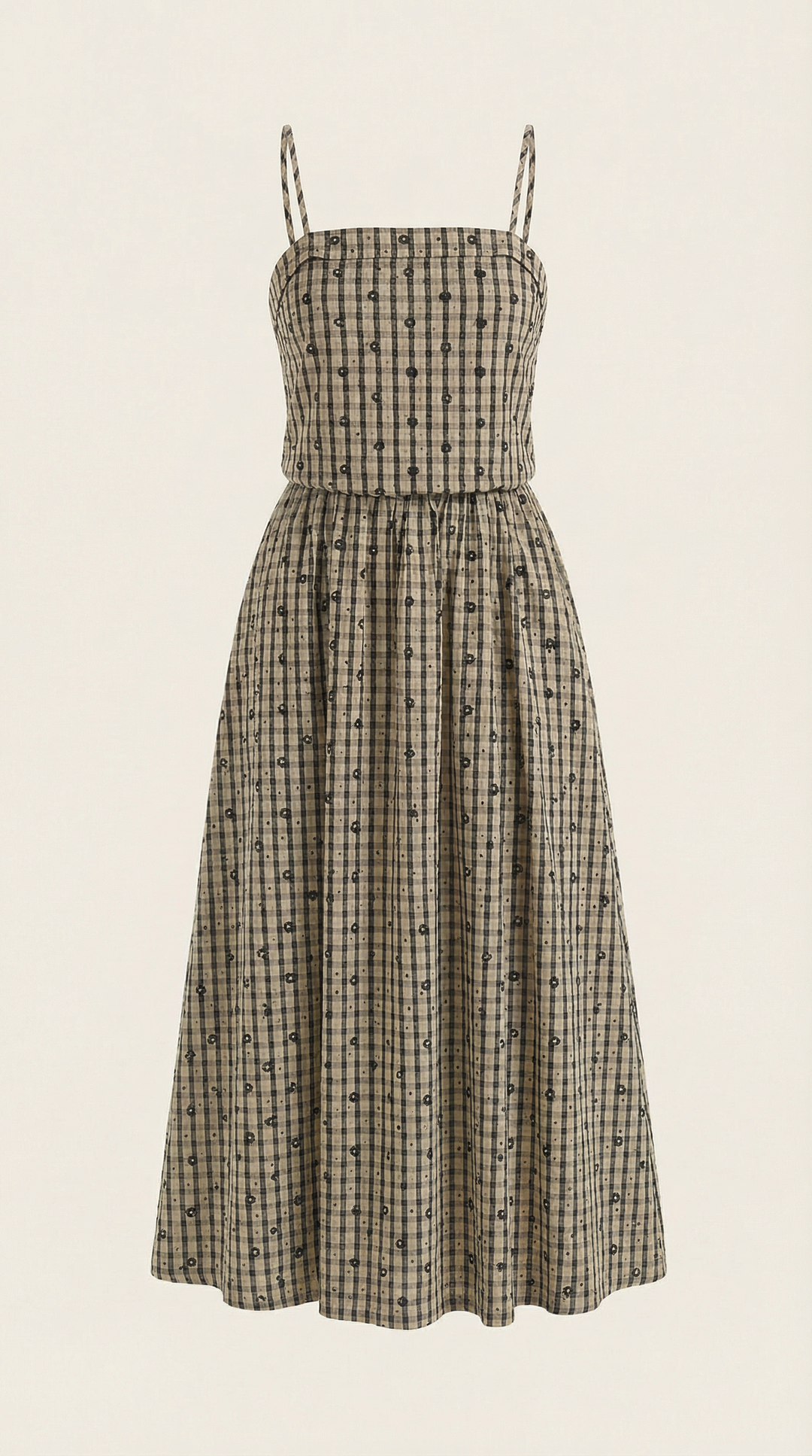 Vestido Midi de Verano a Cuadros con Escote Redondo