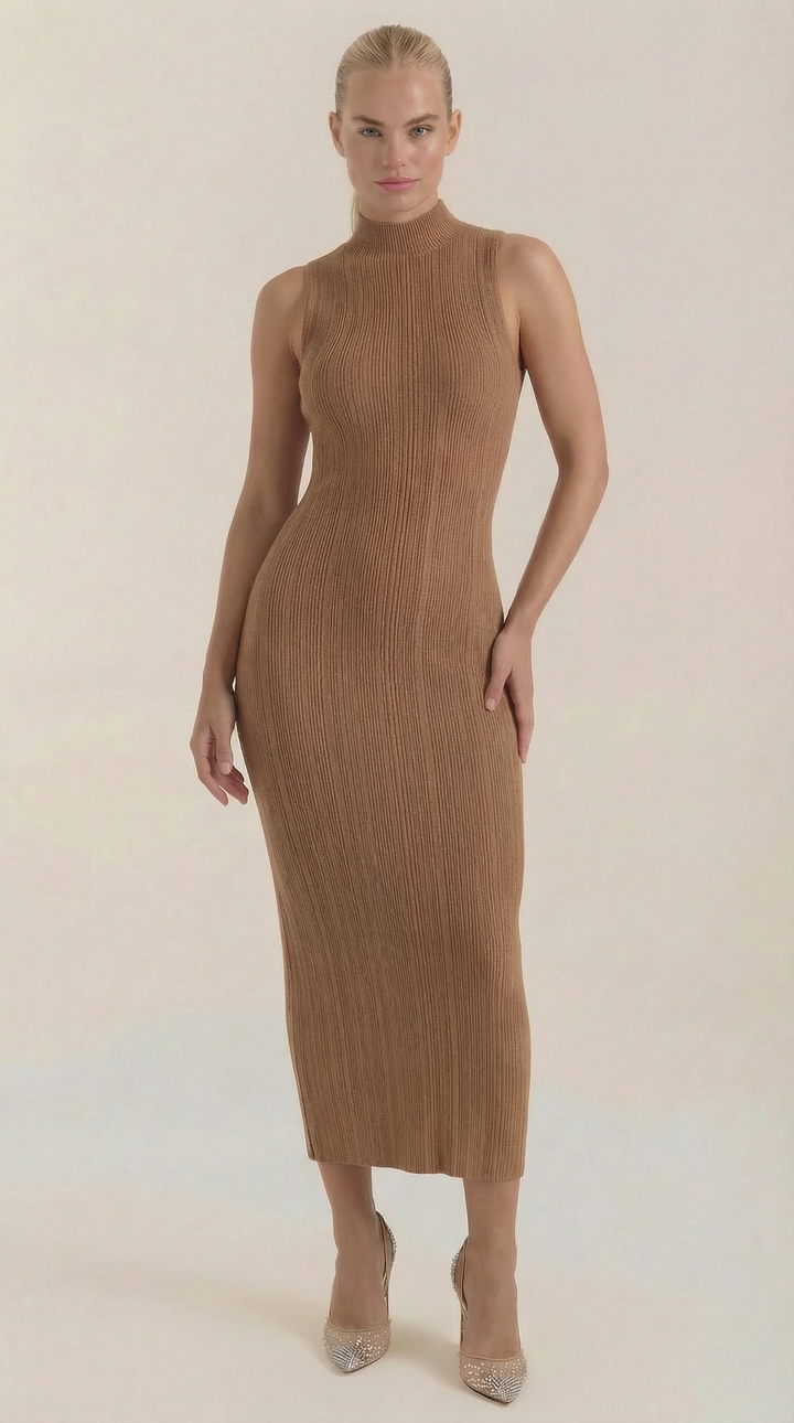 Vestido Sonia midi ajustado de cuello alto