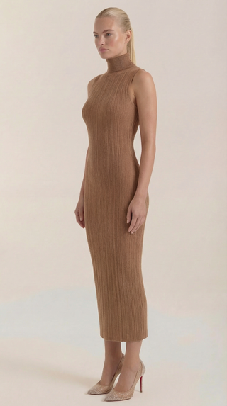 Vestido Sonia midi ajustado de cuello alto