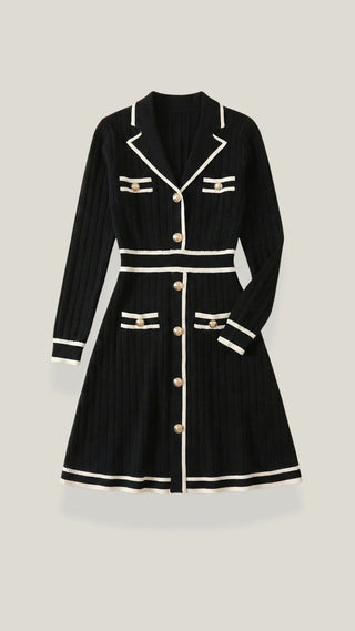 Tracy | Vestido Elegante Punto con Ribetes en Contraste para mujer