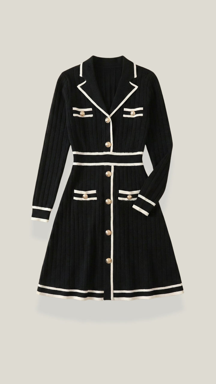 Tracy | Vestido Elegante Punto con Ribetes en Contraste para mujer