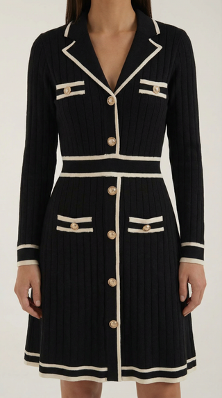 Tracy | Vestido Elegante Punto con Ribetes en Contraste para mujer