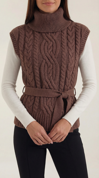 Chaleco de punto trenzado con cuello alto Wendy