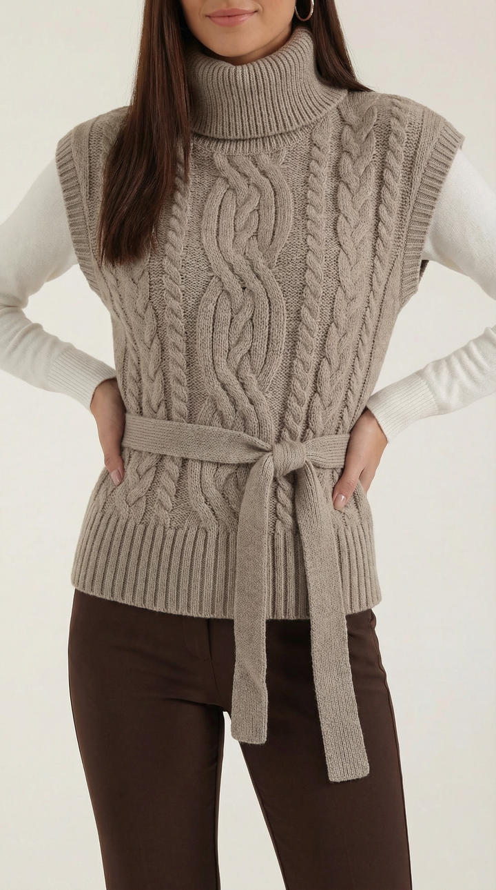 Chaleco de punto trenzado con cuello alto Wendy