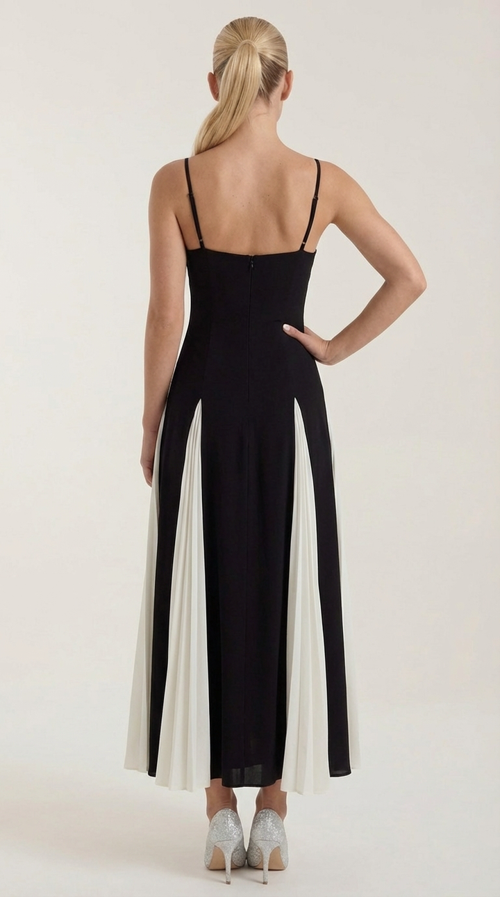 Vestido midi Goldie con pliegues en godets