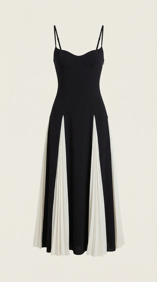 Vestido midi Goldie con pliegues en godets