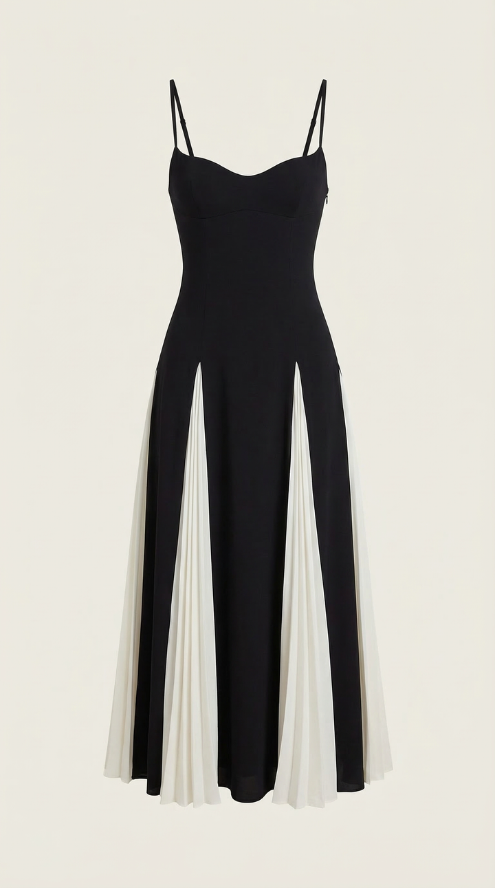 Vestido midi Goldie con pliegues en godets