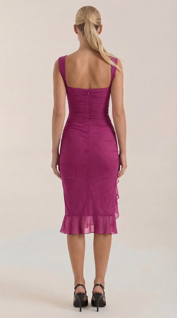 Vestido Midi Ramona con Detalles de Volantes